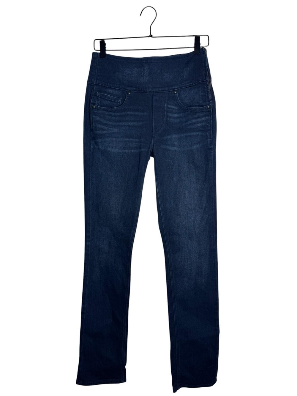 SPANX The Signature Straight Leg Jeans Dark Wash Blue Side Zip High Rise 29